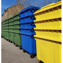 Plastmasas konteiners ar 4 riteņiem 1100L, zils