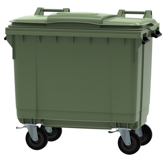 Plastmasas konteiners ar 4 riteņiem 660L, zaļš