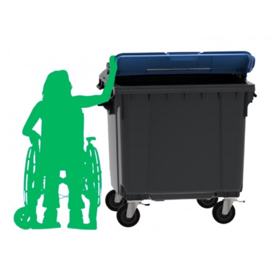 Plastmasas konteiners ar 4 riteņiem 1100L ar SPLIT vāku, zils