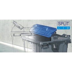 Plastmasas konteiners ar 4 riteņiem 1100L ar SPLIT vāku, zils