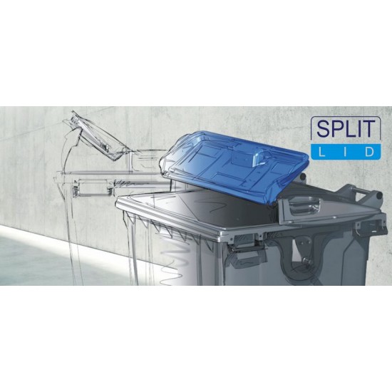 Plastmasas konteiners ar 4 riteņiem 1100L ar SPLIT vāku, zils
